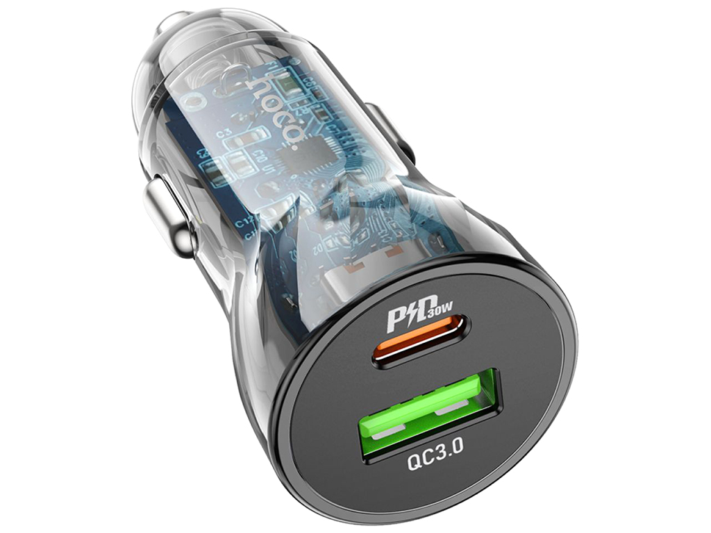 Автомобильное зарядное устройство Hoco Z47A Transparent PD30W+QC3.0 Цвет Прозрачный черный