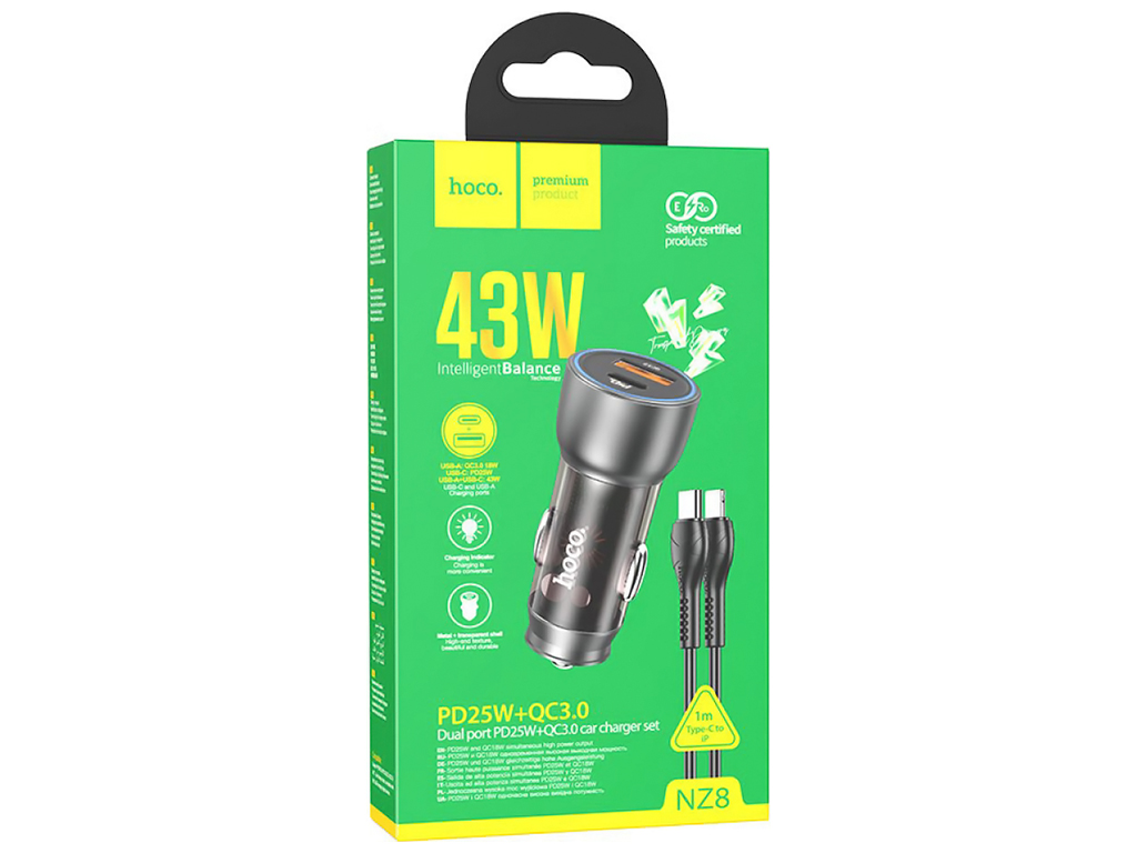 Авто Зарядное Устройство Hoco NZ8 Sprinter 43W PD25W+QC3.0 Type-C to Lightning, Коричневый