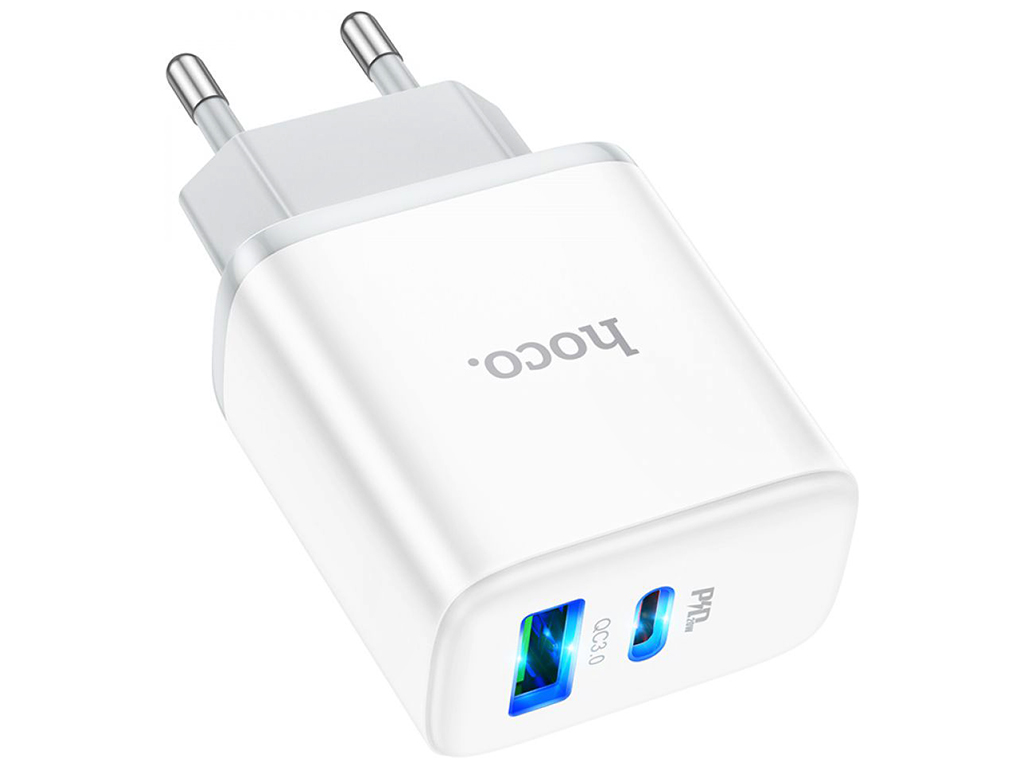 Мережевий Зарядний Пристрій Hoco C105A Stage dual port PD20W+QC3.0, Колір Бiлий