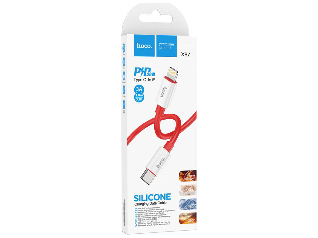 Кабель USB Hoco X87 Magic silicone PD20W Type C to Lightning, Червоний