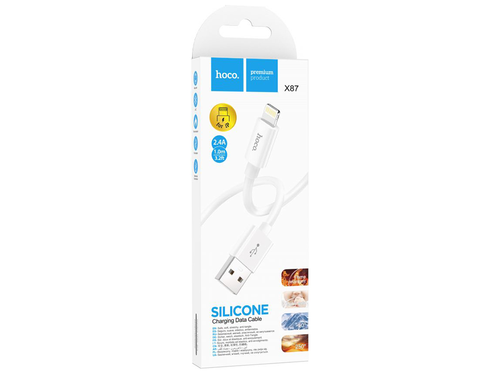 Кабель USB Hoco X87 Magic silicone Lightning, Бiлий