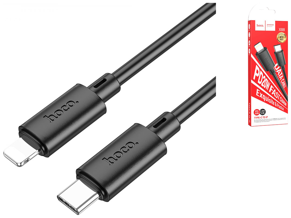 Кабель USB Hoco X88 Gratified PD20W Type-C to Lightning, Чёрный