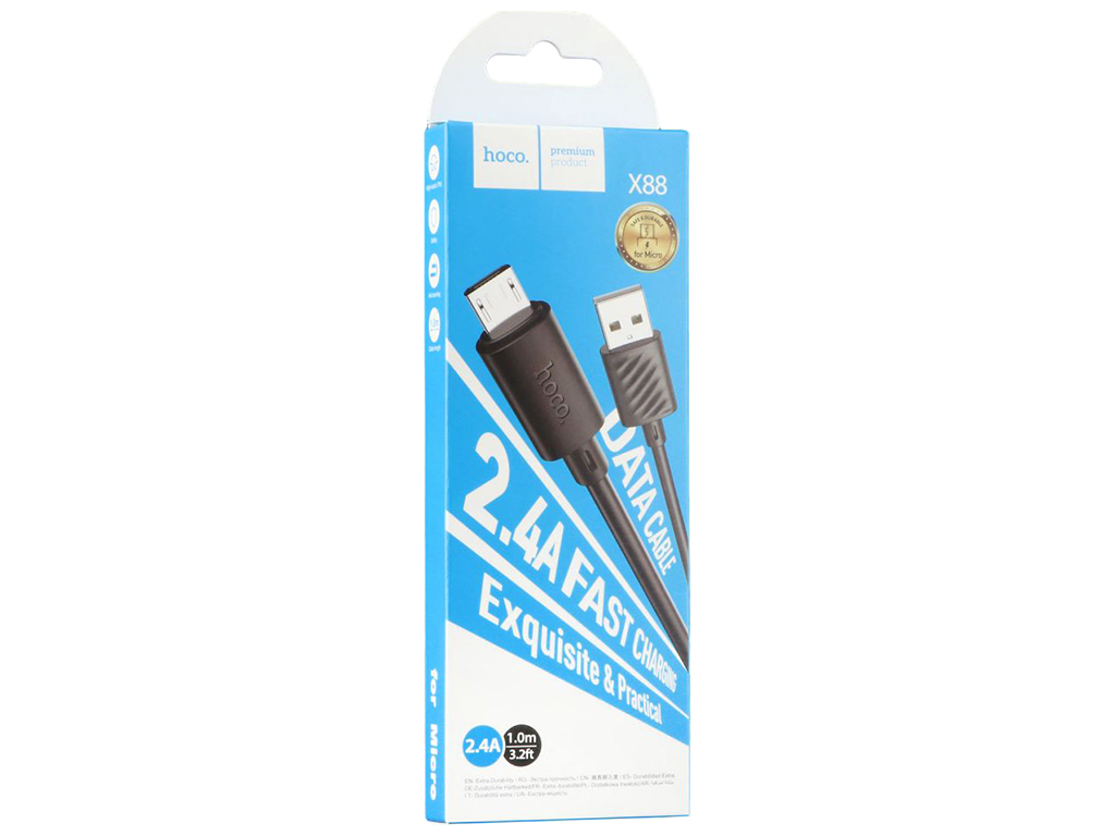 Кабель USB Hoco X88 Gratified Micro 2.4A, Чорний