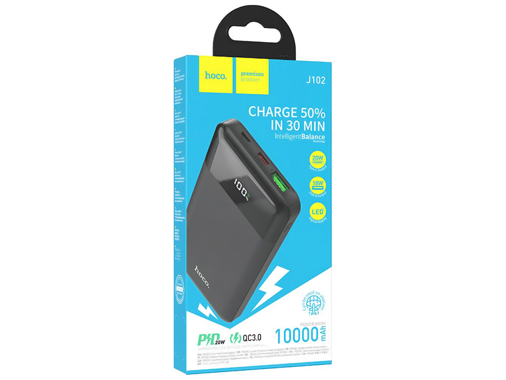 Power Bank Hoco J102 Cool figure PD20W+QC3.0 10000 mAh, Колір Чорний