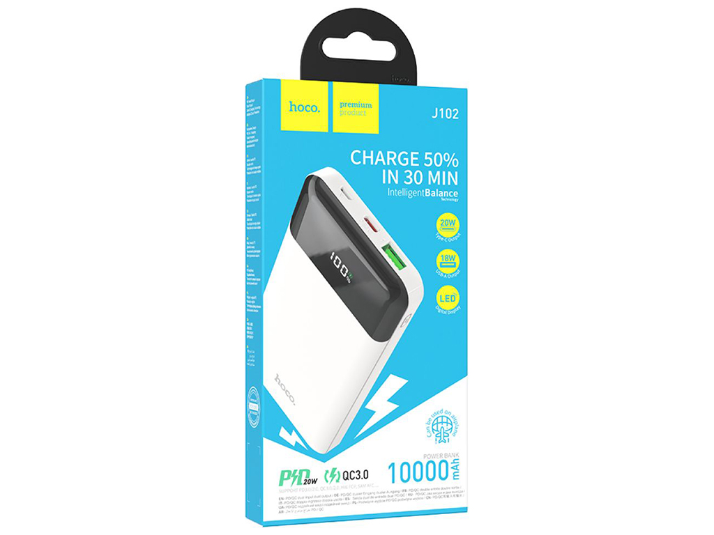 Универсальная мобильная батарея Power Bank Hoco J102 Cool figure PD20W+QC3.0 10000mAh, цвет белый