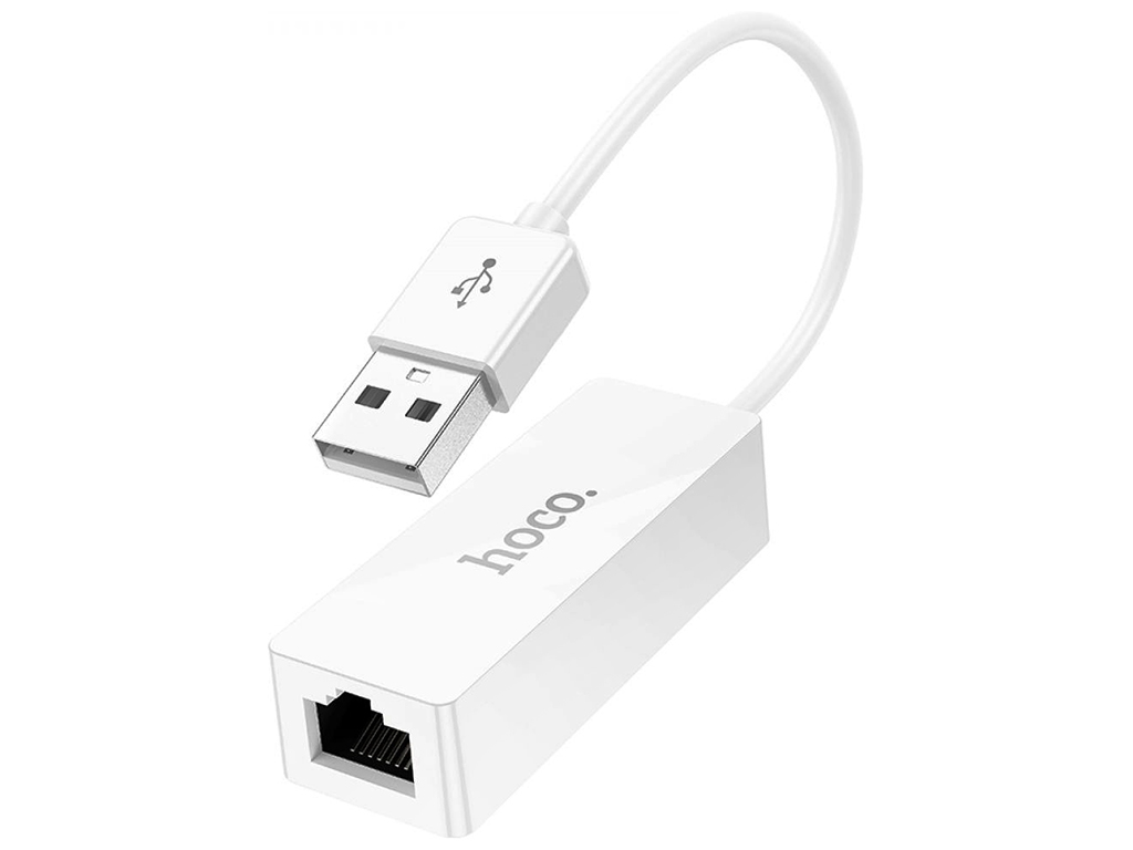 Перехідник Hoco UA22 USB to Ethernet adapter (100 Mbps), Бiлий