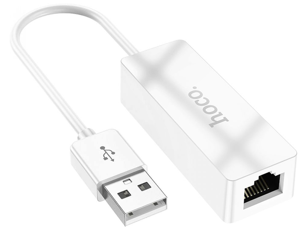 Перехідник Hoco UA22 USB to Ethernet adapter (100 Mbps), Бiлий