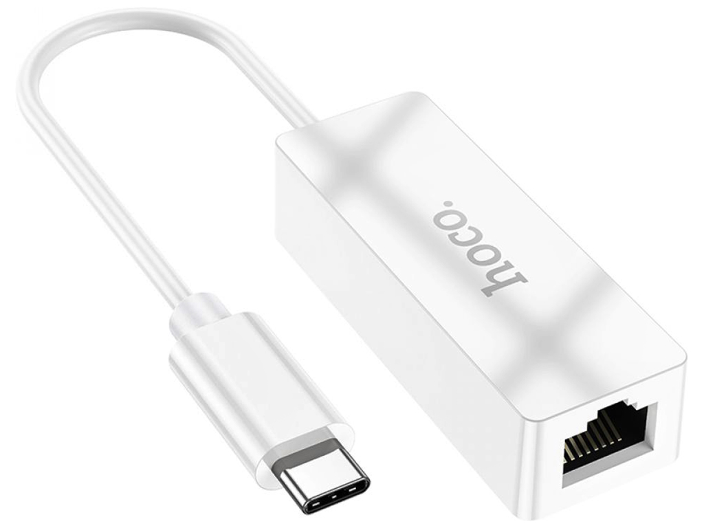 Перехідник Hoco UA22 Type C to Ethernet adapter (100 Mbps), Бiлий