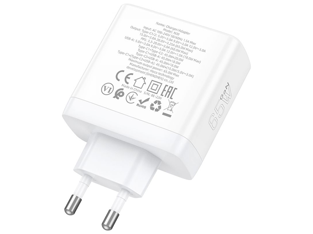Сетевое Зарядное Устройство Hoco N30 Glory PD/QC 65W Цвет Белый