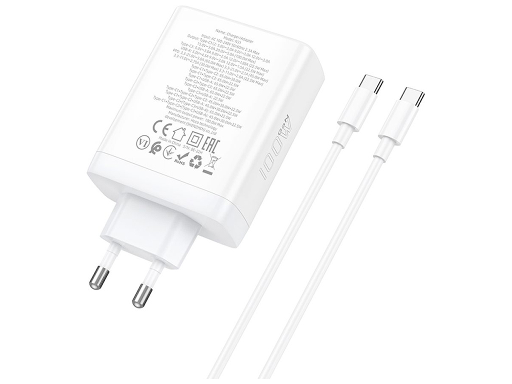 Сетевое зарядное устройство Hoco N31 Leader GAN PD 100W/QC 22.5W Type-C to Type-C Цвет Белый
