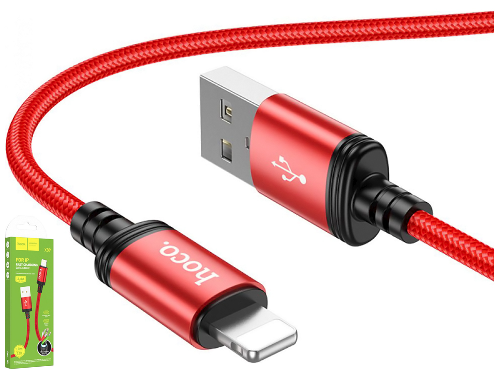 Кабель USB Hoco X89 Wind Lightning 2.4A, Червоний