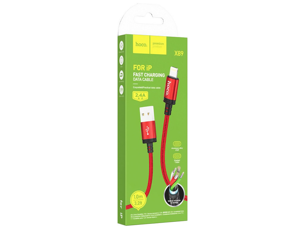 Кабель USB Hoco X89 Wind Lightning 2.4A, Червоний