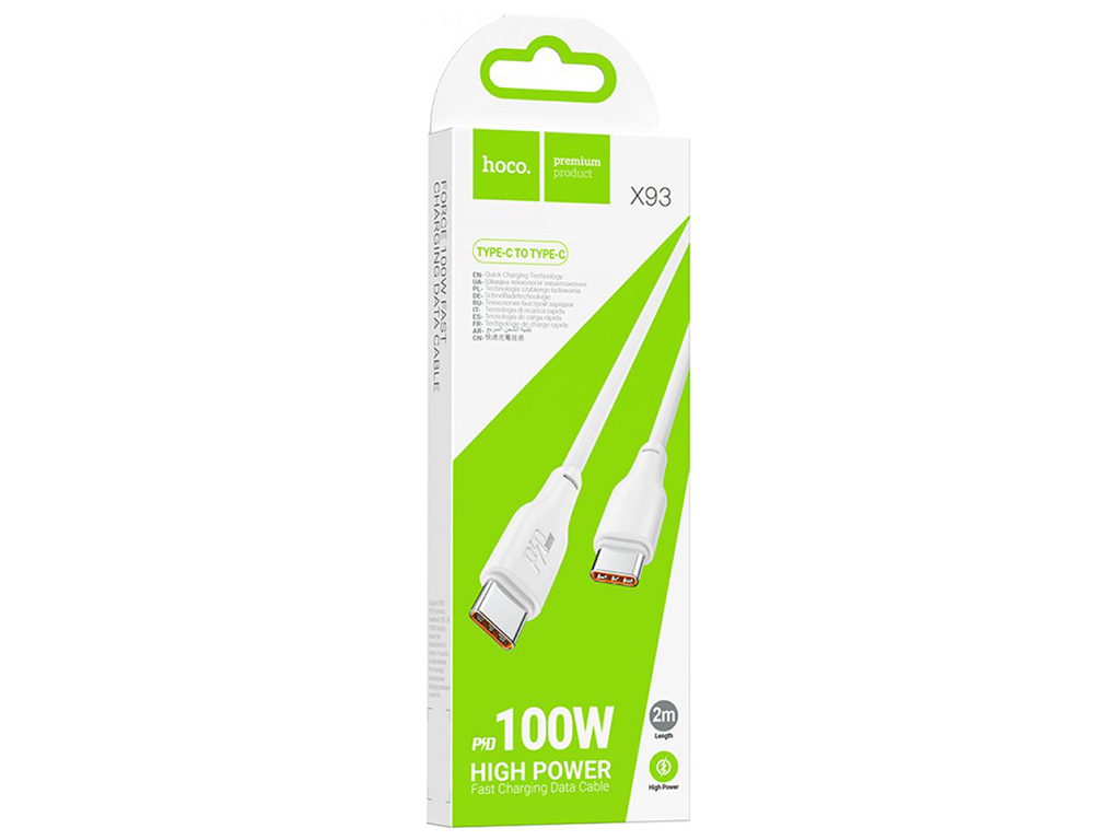 Кабель USB Hoco X93 Force 100W Type-C to Type-C 2M Колір Бiлий