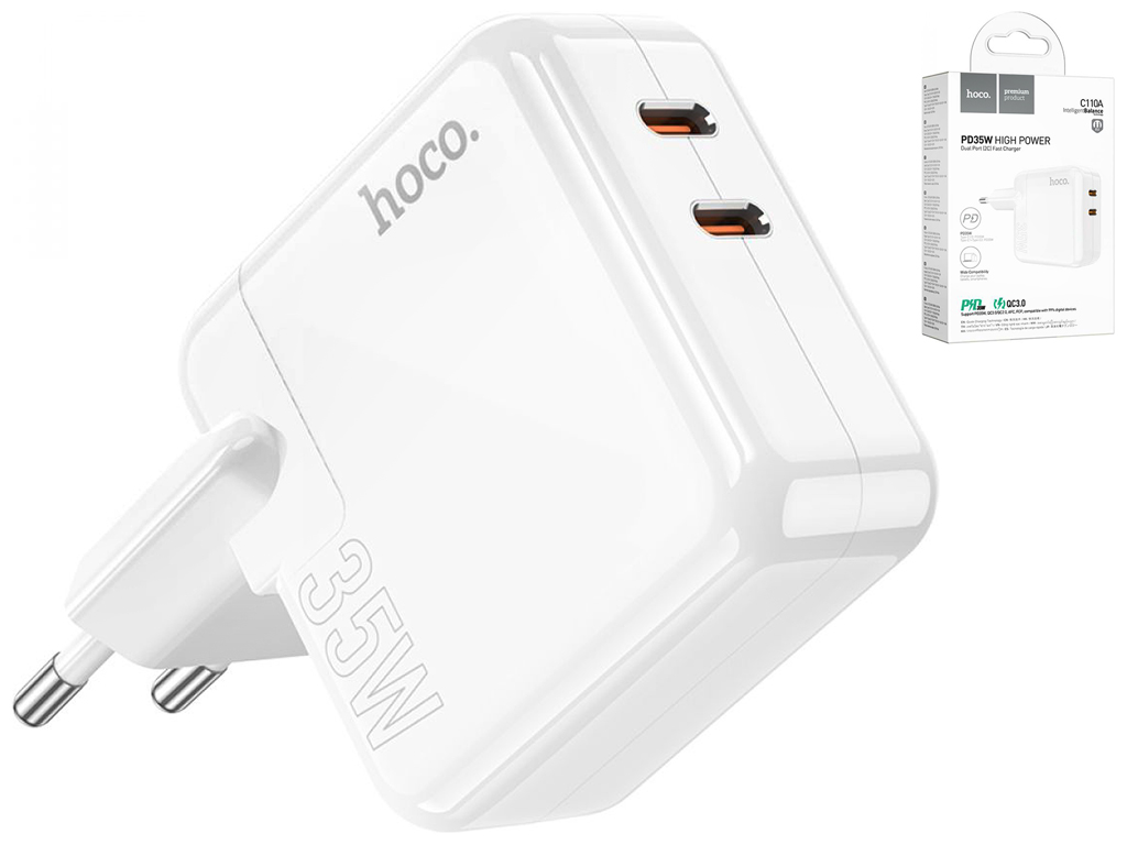 Сетевое Зарядное Устройство Hoco C110A Lucky PD/QC 35W Цвет Белый