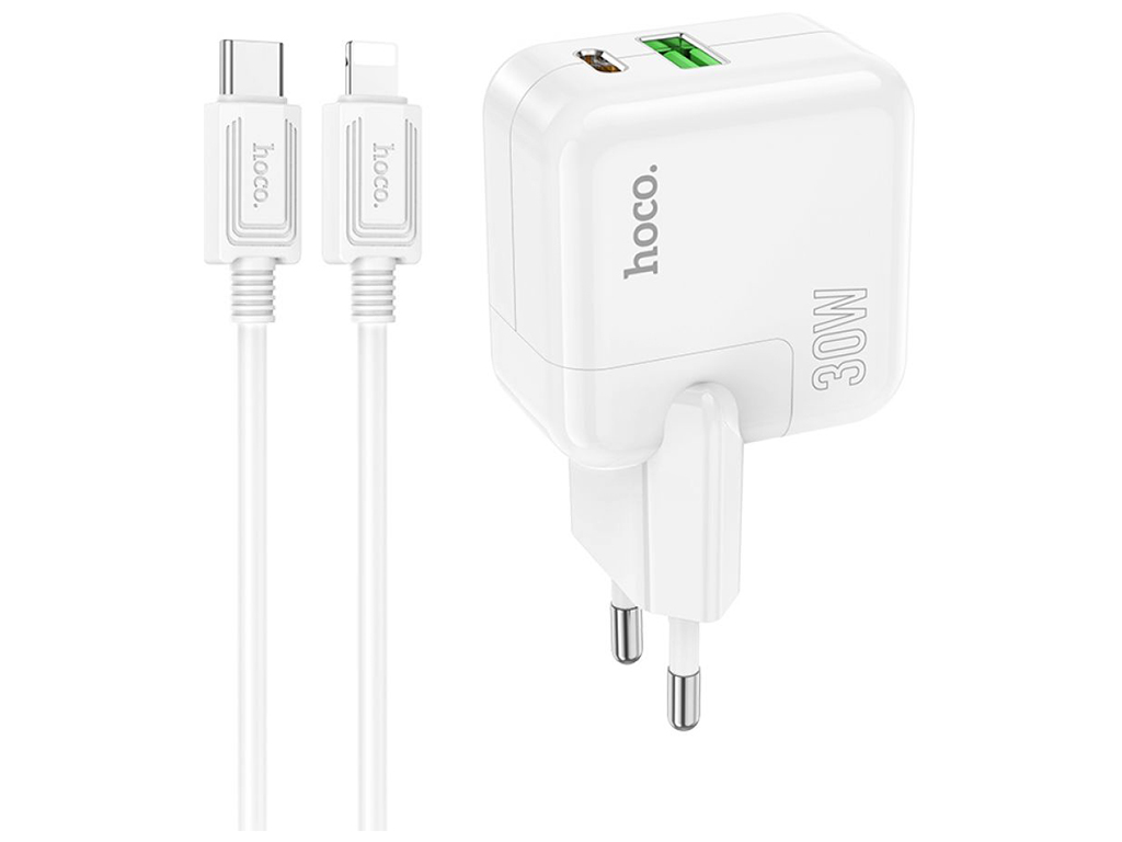 Мережевий Зарядний Пристрій Hoco C111A Lucky PD30W+QC3.0 Type-C to Lightning Бiлий