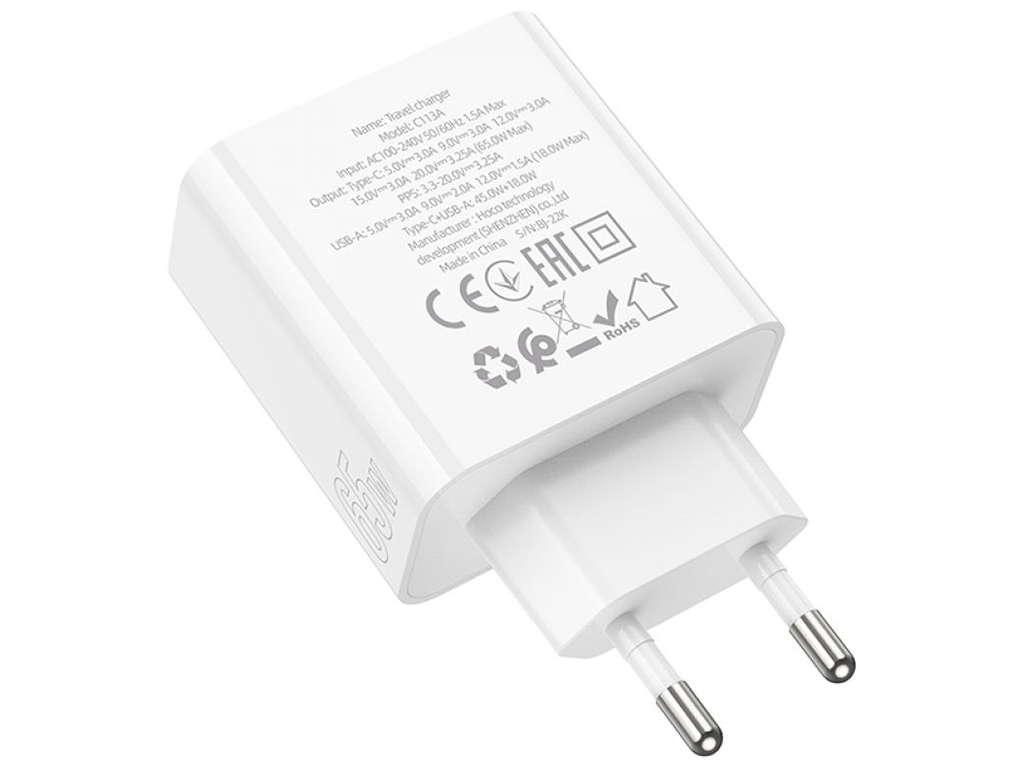Сетевое Зарядное Устройство Hoco C113A Awesome PD+QC 65W Цвет Белый