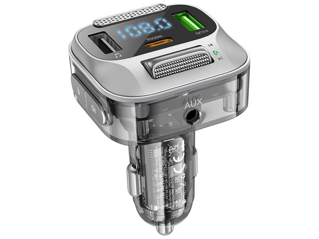 Модулятор Hoco E75 Bravery PD30W+QC3.0 car BT FM transmitter Цвет Черный