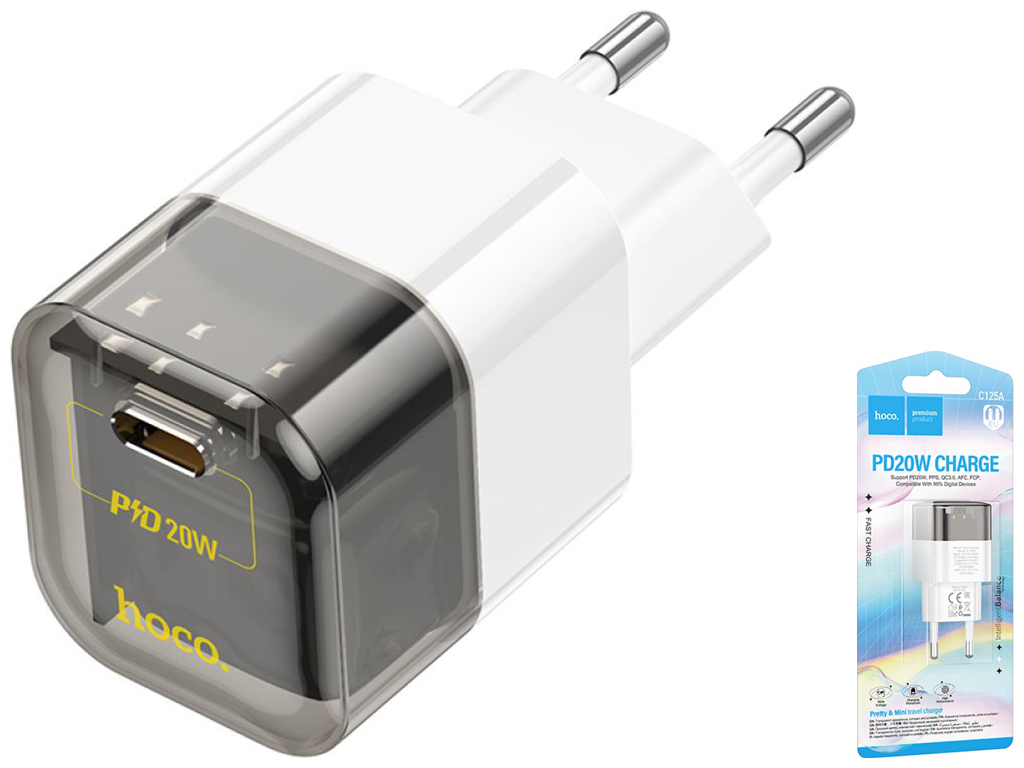 Сетевое зарядное устройство Hoco C125A Transparent PD20W/QC Цвет Прозрачный черный