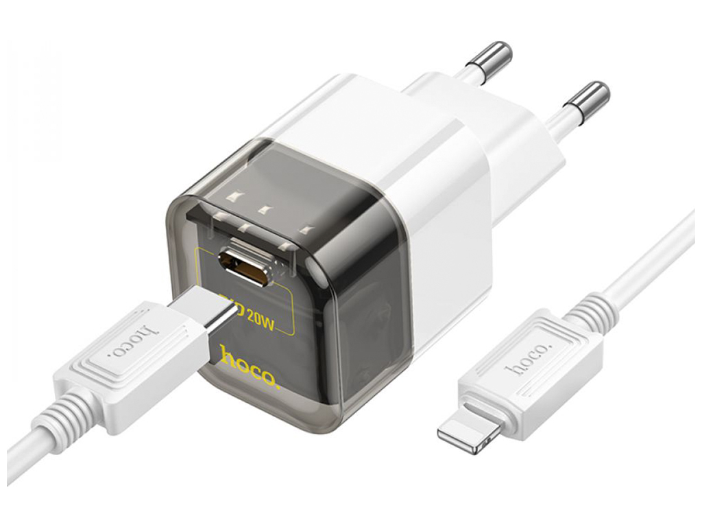 Сетевое Зарядное Устройство Hoco C125A Transparent PD20W/QC Type-C to Lightning Цвет Прозрачный черн