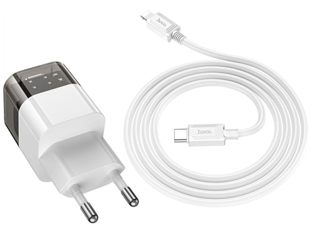 Сетевое Зарядное Устройство Hoco C125A Transparent PD20W/QC Type-C to Lightning Цвет Прозрачный черн