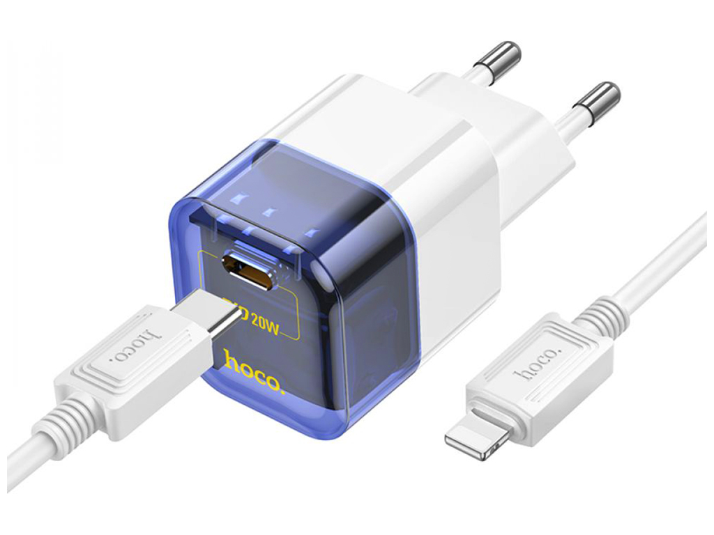 Сетевое Зарядное Устройство Hoco C125A Transparent PD20W/QC Type-C to Lightning Цвет Прозрачный сини