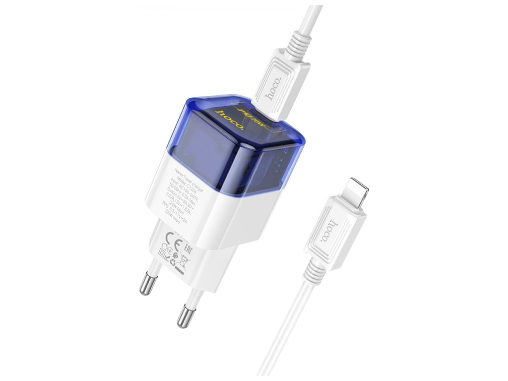 Сетевое Зарядное Устройство Hoco C125A Transparent PD20W/QC Type-C to Lightning Цвет Прозрачный сини