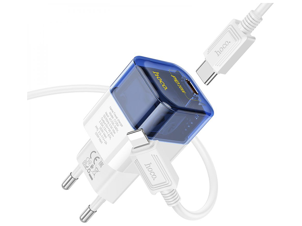 Сетевое Зарядное Устройство Hoco C125A Transparent PD20W/QC Type-C to Lightning Цвет Прозрачный сини