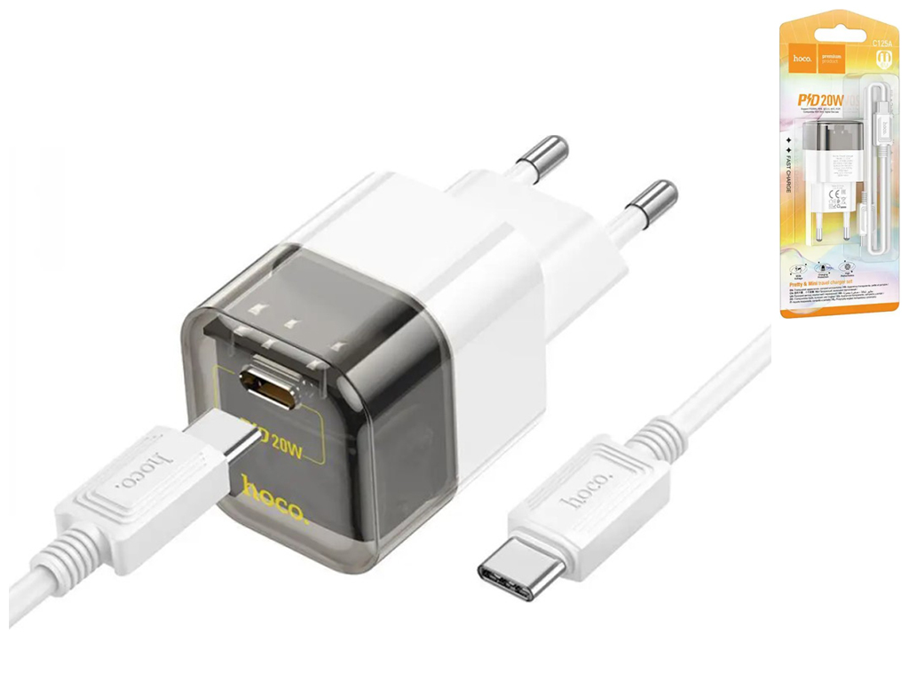 Сетевое зарядное устройство Hoco C125A Transparent PD20W/QC Type-C to Type-C Цвет Прозрачный черный