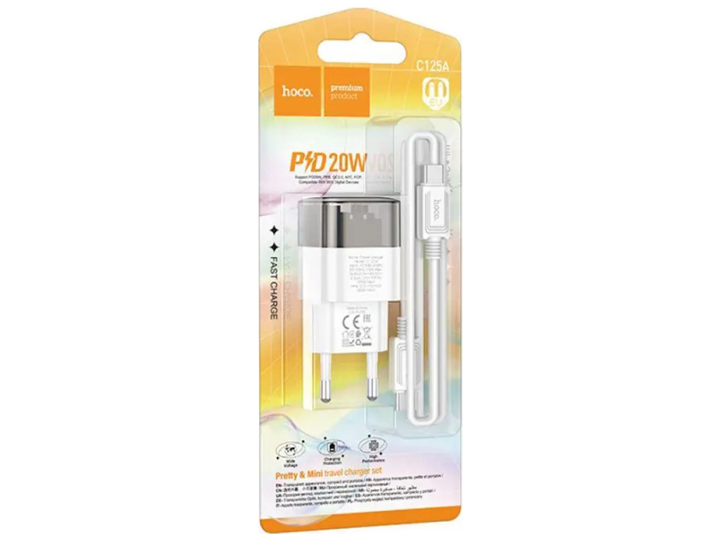 Сетевое зарядное устройство Hoco C125A Transparent PD20W/QC Type-C to Type-C Цвет Прозрачный черный