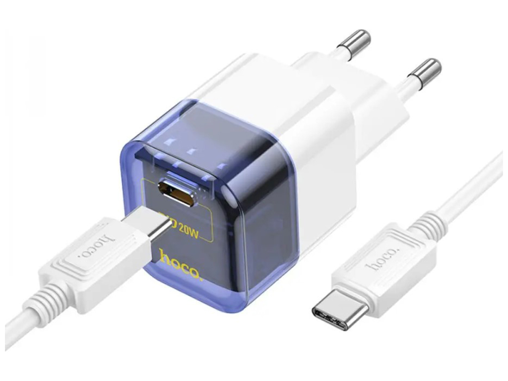 Сетевое зарядное устройство Hoco C125A Transparent PD20W/QC Type-C to Type-C Цвет Прозрачный синий