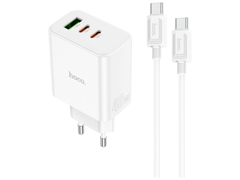 Сетевое зарядное устройство Hoco C126A Pure PD+QC 40W(2C1A) Type C to Type C Цвет Белый