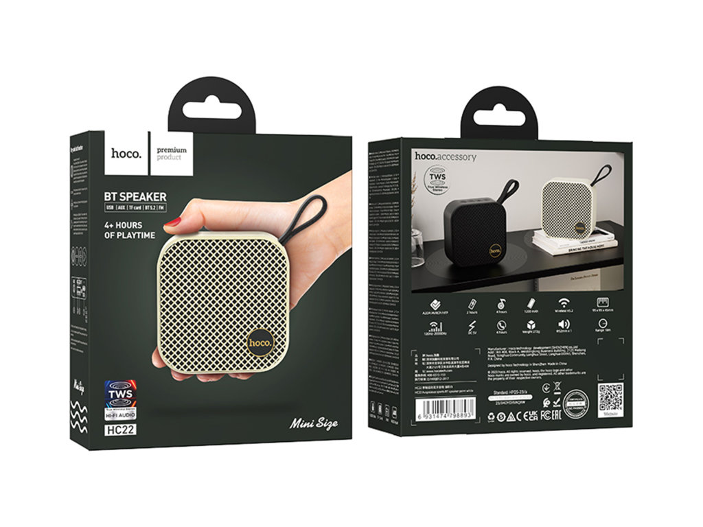 Колонка Hoco HC22, 5Вт, Bluetooth 5.2, 1200mAh, Type-C, пластик, 95×95×43мм, цвет белый