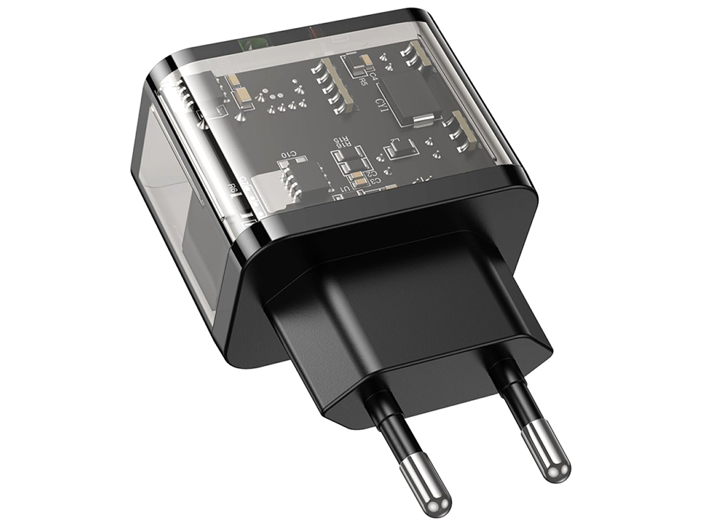 Мережевий Зарядний Пристрій Hoco N34 Dazzling PD20W+QC3.0 Колір Прозорий чорний
