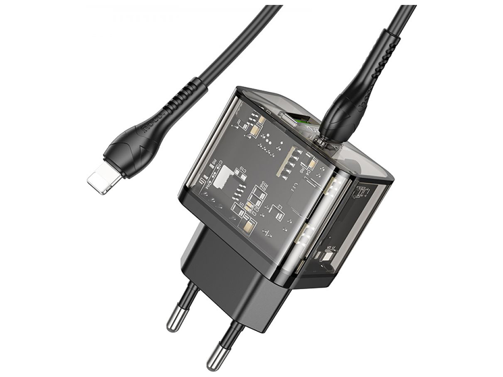 Сетевое Зарядное Устройство Hoco N34 Dazzling PD20W+QC3.0 Type-C to Lightning Цвет Прозрачный черный