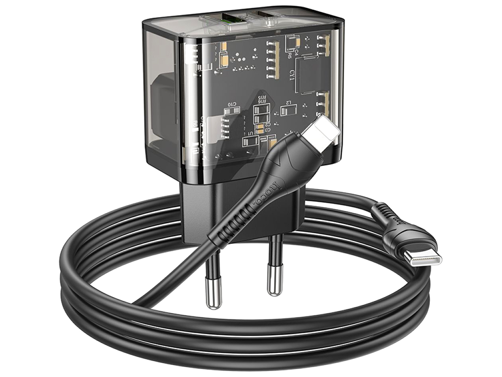 Сетевое Зарядное Устройство Hoco N34 Dazzling PD20W+QC3.0 Type-C to Lightning Цвет Прозрачный черный