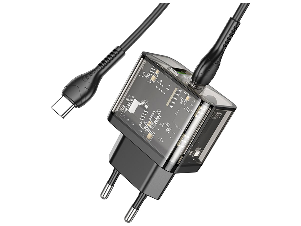 Мережевий Зарядний Пристрій Hoco N34 Dazzling PD20W+QC3.0 Type-C to Type-C Колір Прозорий чорний