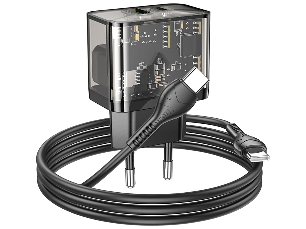 Мережевий Зарядний Пристрій Hoco N34 Dazzling PD20W+QC3.0 Type-C to Type-C Колір Прозорий чорний