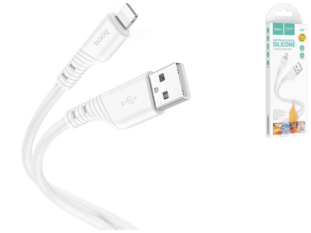 Кабель USB Hoco X97 Crystal color Silicone Lightning, Белый