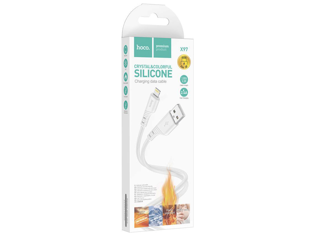 Кабель USB Hoco X97 Crystal color Silicone Lightning, Белый