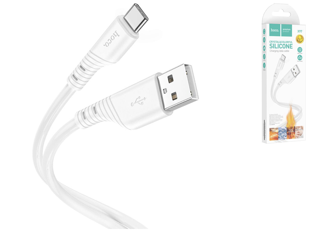 Кабель USB Hoco X97 Crystal color Silicone Type C, Белый
