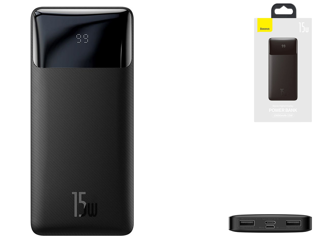 Power Bank Baseus Bipow 15W 10000 mAh Cable USB to Micro 25cm (PPBD0500xx) Цвет Черный, 01