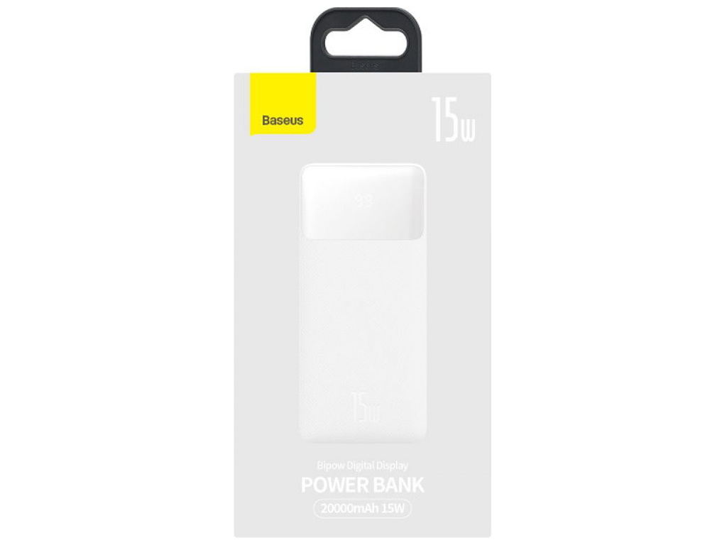 Універсальна Мобільна Батарея Baseus Bipow 15W 20000 mAh Cable USB to Micro 25cm Колір Бiлий, 02