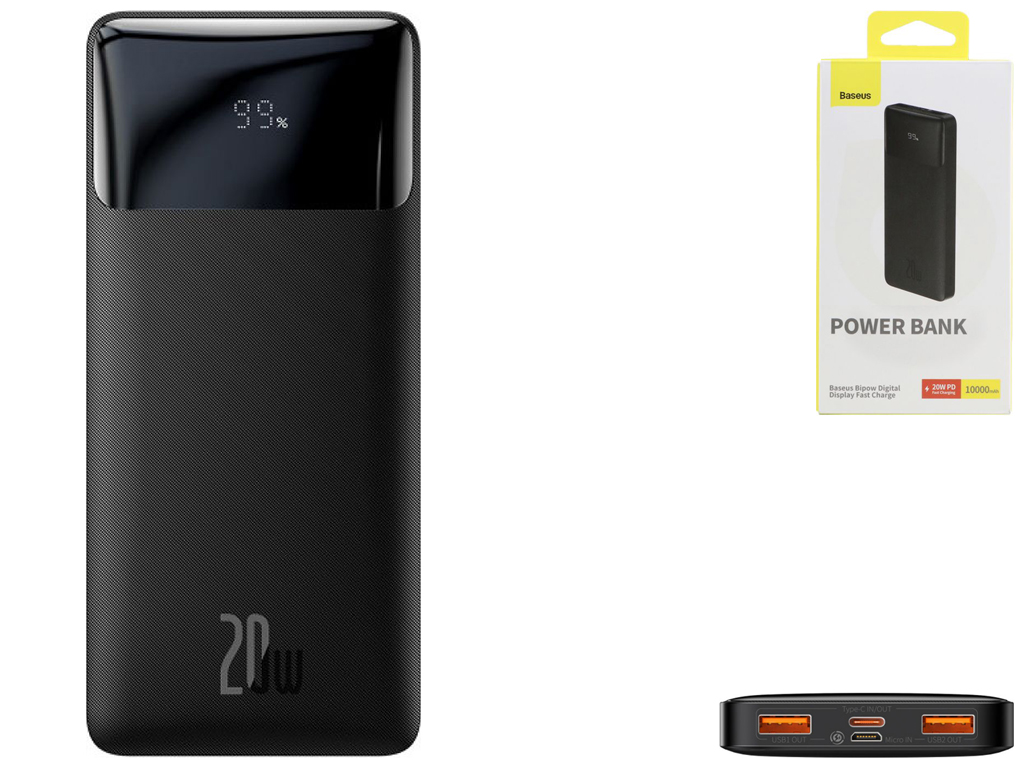 Power Bank Baseus Bipow 20W 10000 mAh Cable USB to Micro 25cm (PPBD050301) Цвет Черный, 01