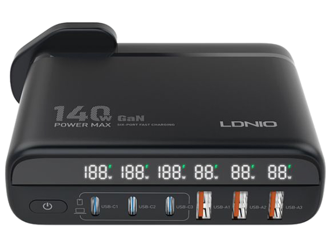 Мережевий Зарядний Пристрій LDNIO A6140C 140W LED display GAN Колір Чорний