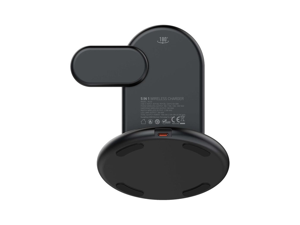 Зарядное устройство беспроводное Ldnip Wl02 5in1, 25.5W, для iWatch, ABS+PC пластик, USB-C, черный
