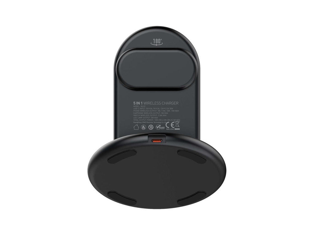 Зарядное устройство беспроводное Ldnip Wl02 5in1, 25.5W, для iWatch, ABS+PC пластик, USB-C, черный