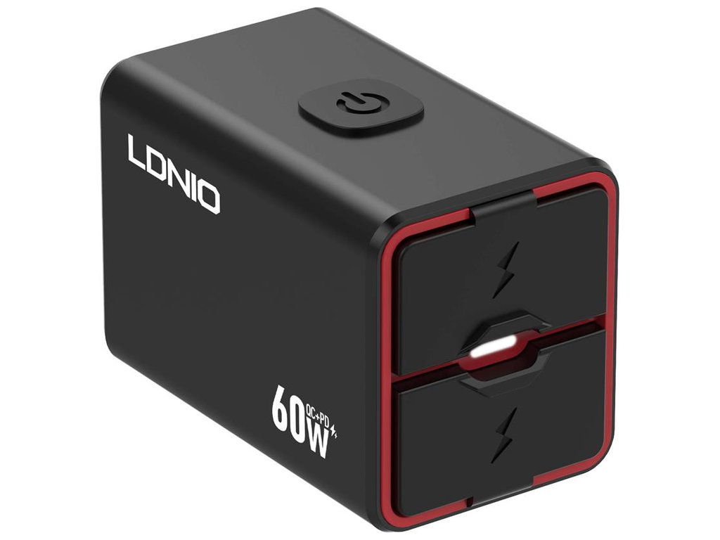 Инвертор LDNIO C108, авто-мото, 1USB+1USB-C, 60W, алюминий, пластик, Type-C to Type-C, цвет черный