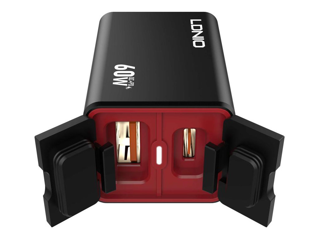 Инвертор LDNIO C108, авто-мото, 1USB+1USB-C, 60W, алюминий, пластик, Type-C to Type-C, цвет черный
