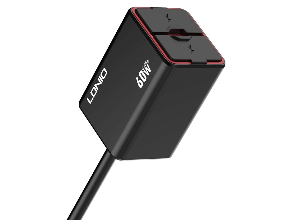 Инвертор LDNIO C108, авто-мото, 1USB+1USB-C, 60W, алюминий, пластик, Type-C to Type-C, цвет черный
