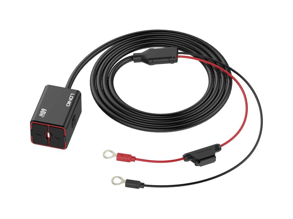 Инвертор LDNIO C108, авто-мото, 1USB+1USB-C, 60W, алюминий, пластик, Type-C to Type-C, цвет черный
